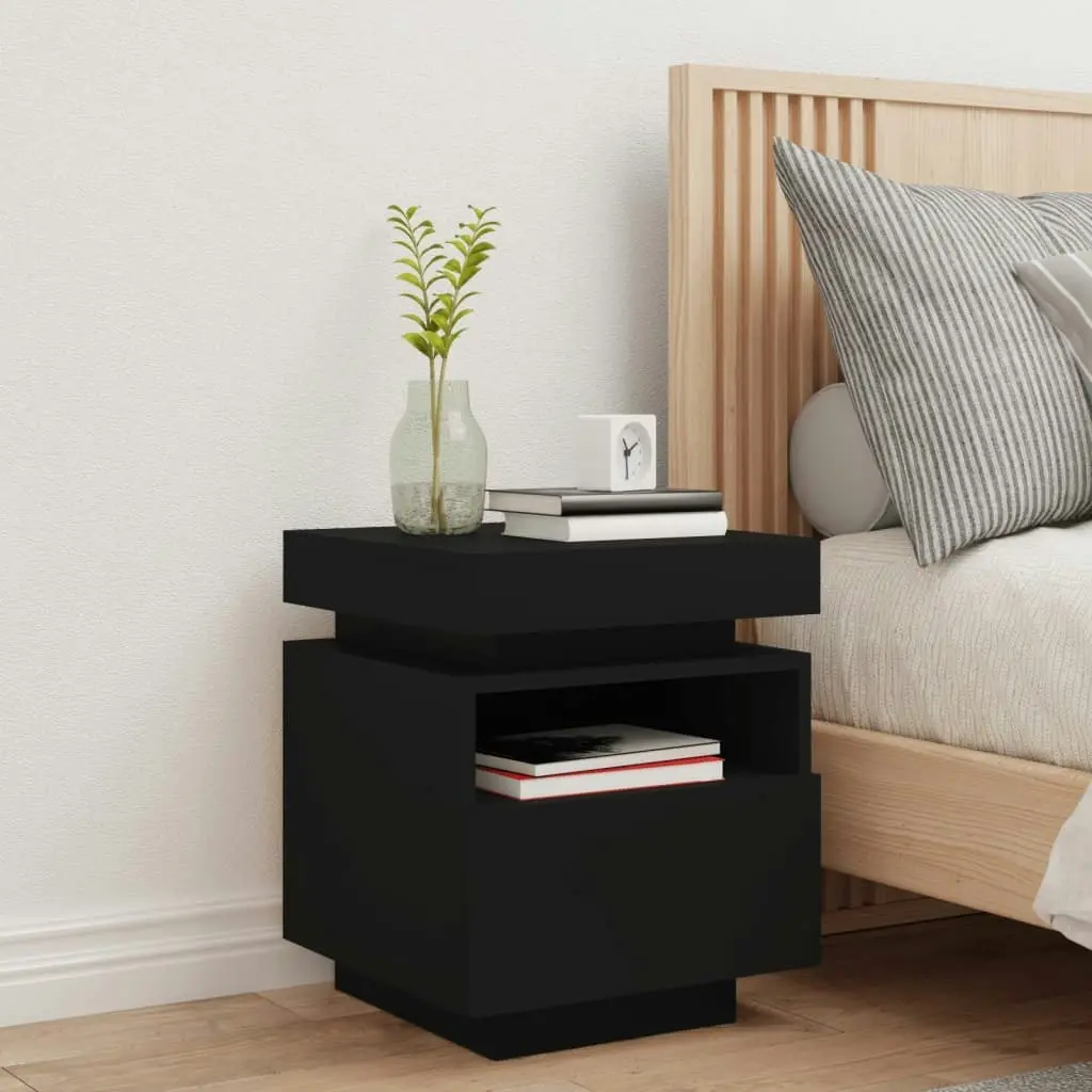 Bedside Cabinet with LED Lights Black 40x39x48.5 cm 836786