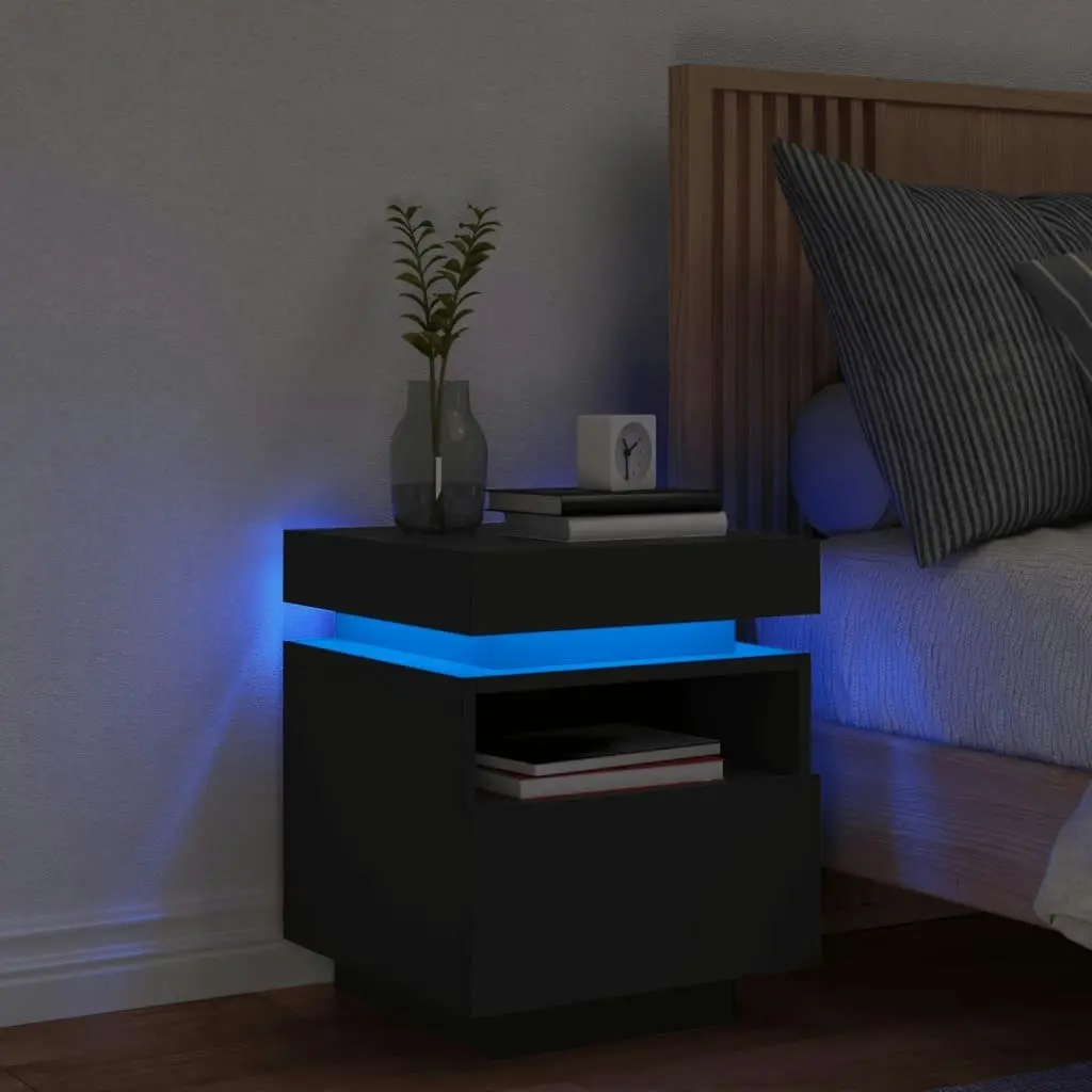 Bedside Cabinet with LED Lights Black 40x39x48.5 cm 836786