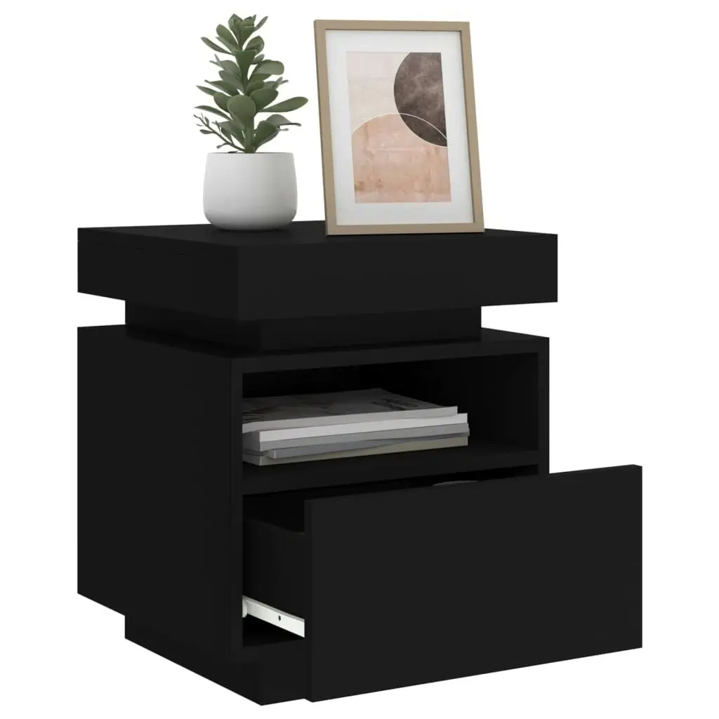 Bedside Cabinet with LED Lights Black 40x39x48.5 cm 836786