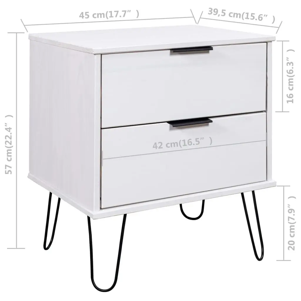 Bedside Cabinet White 45x39.5x57 cm Solid Pine Wood 321117