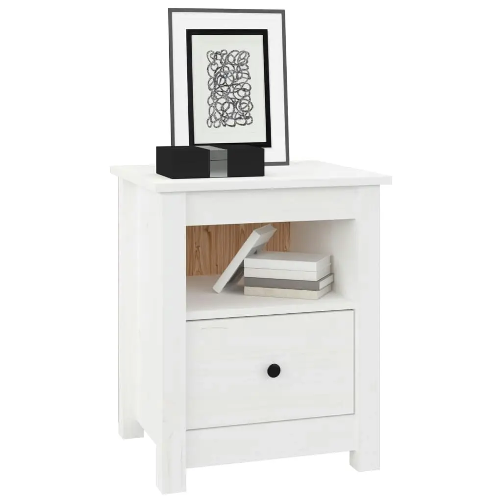 Bedside Cabinet White 40x35x49 cm Solid Wood Pine 813711