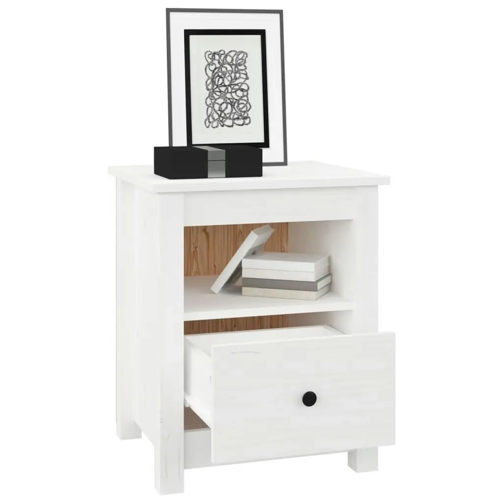 Bedside Cabinet White 40x35x49 cm Solid Wood Pine 813711