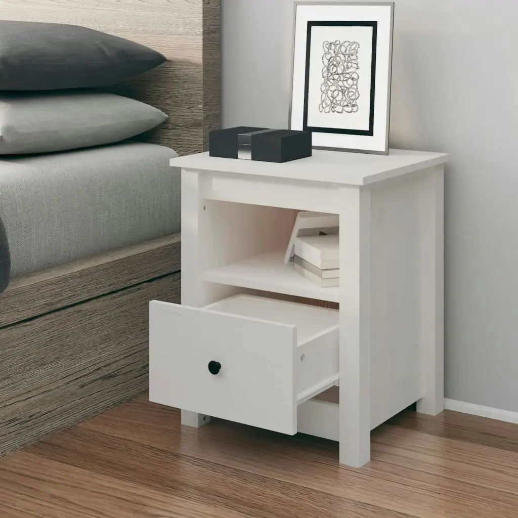 Bedside Cabinet White 40x35x49 cm Solid Wood Pine 813711