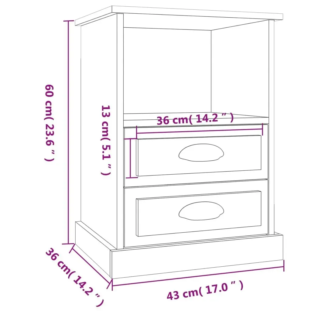 Bedside Cabinet White 43x36x60 cm 816328