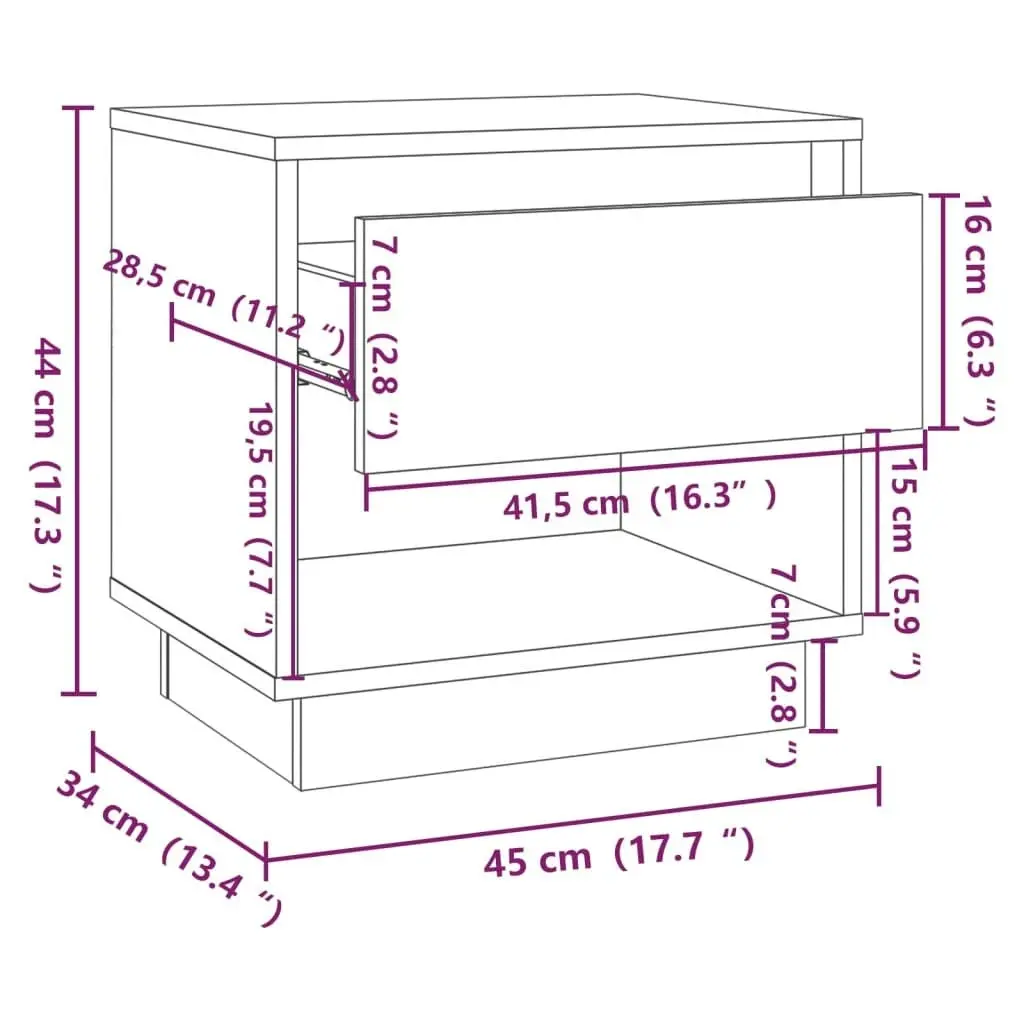 Bedside Cabinet White 45x34x44 cm Engineered Wood 809512