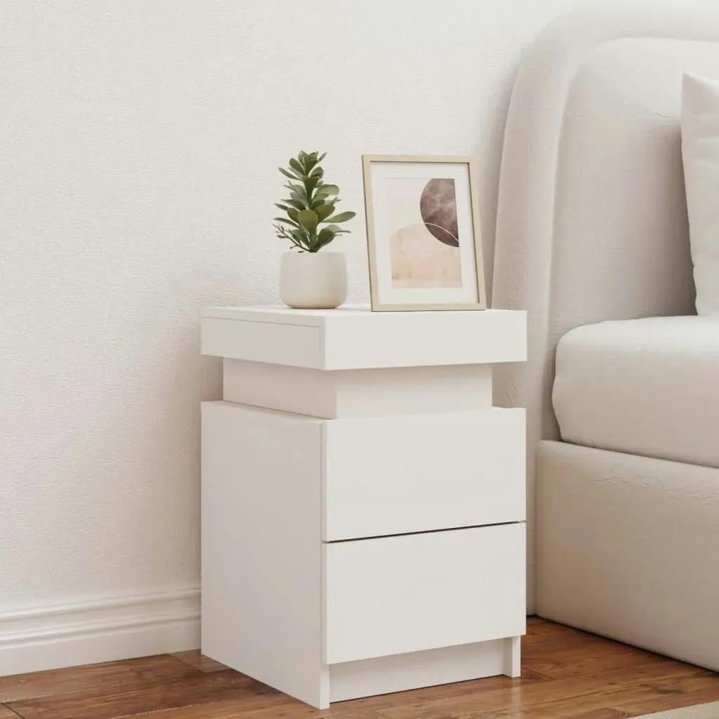 Bedside Cabinet with LED Lights White 35x39x55 cm 836749