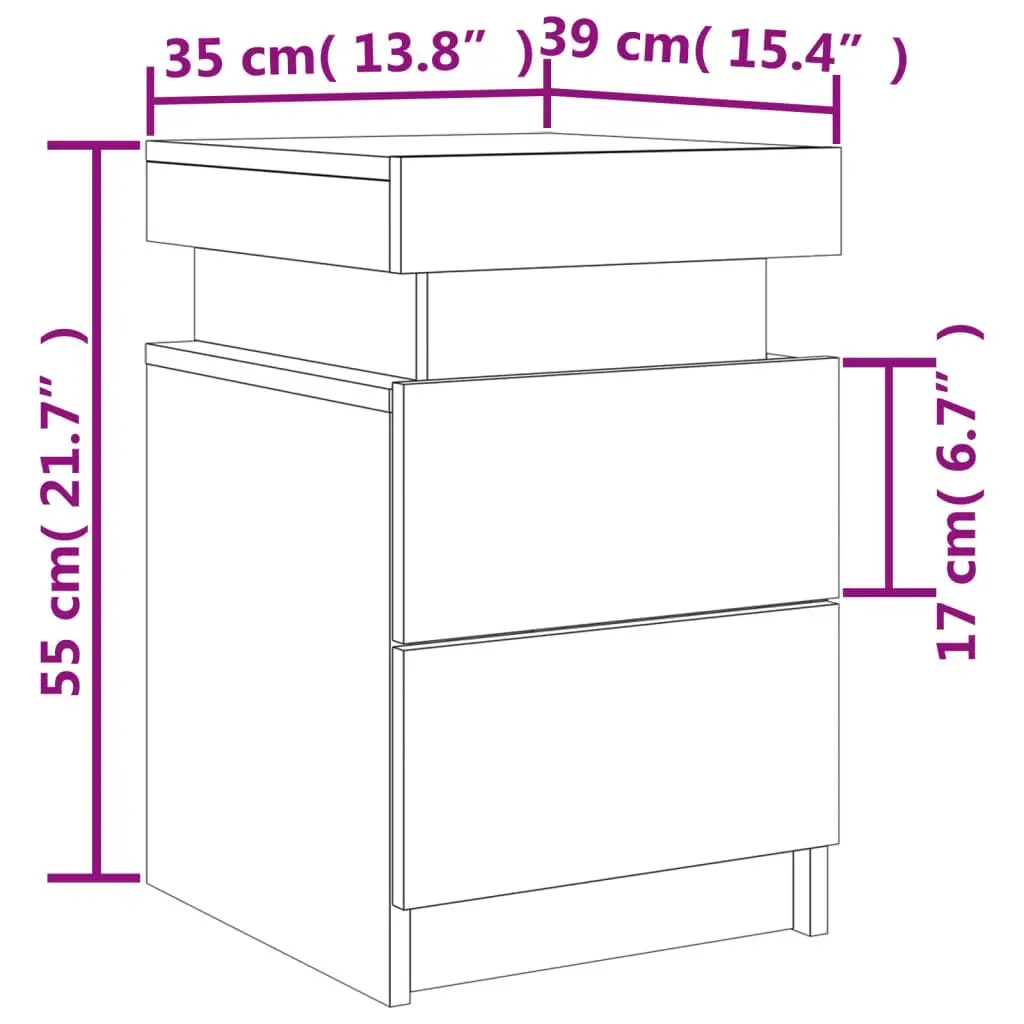 Bedside Cabinet with LED Lights White 35x39x55 cm 836749