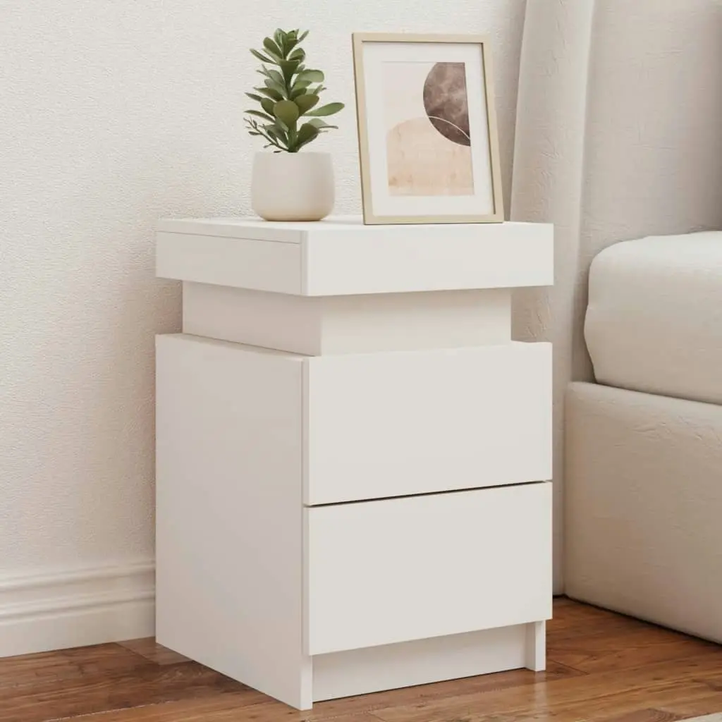 Bedside Cabinet with LED Lights White 35x39x55 cm 836749