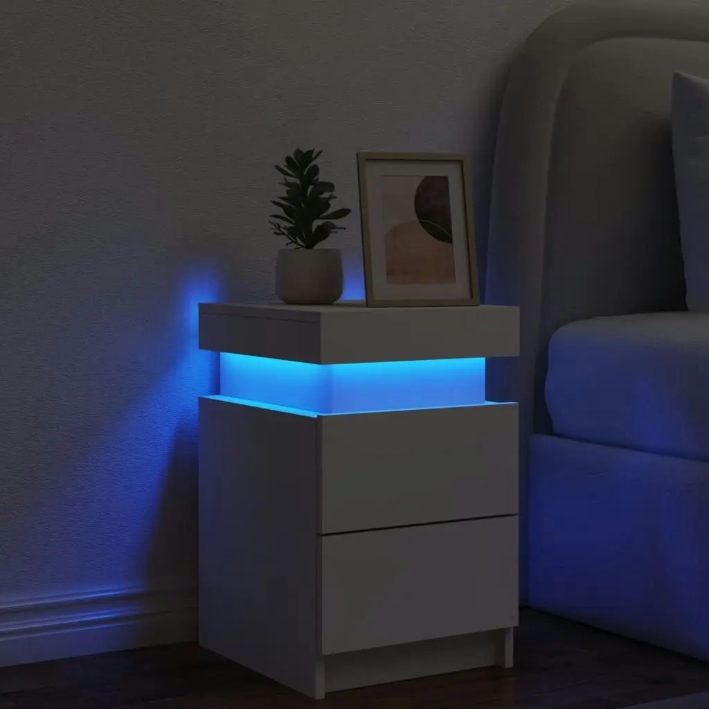 Bedside Cabinet with LED Lights White 35x39x55 cm 836749