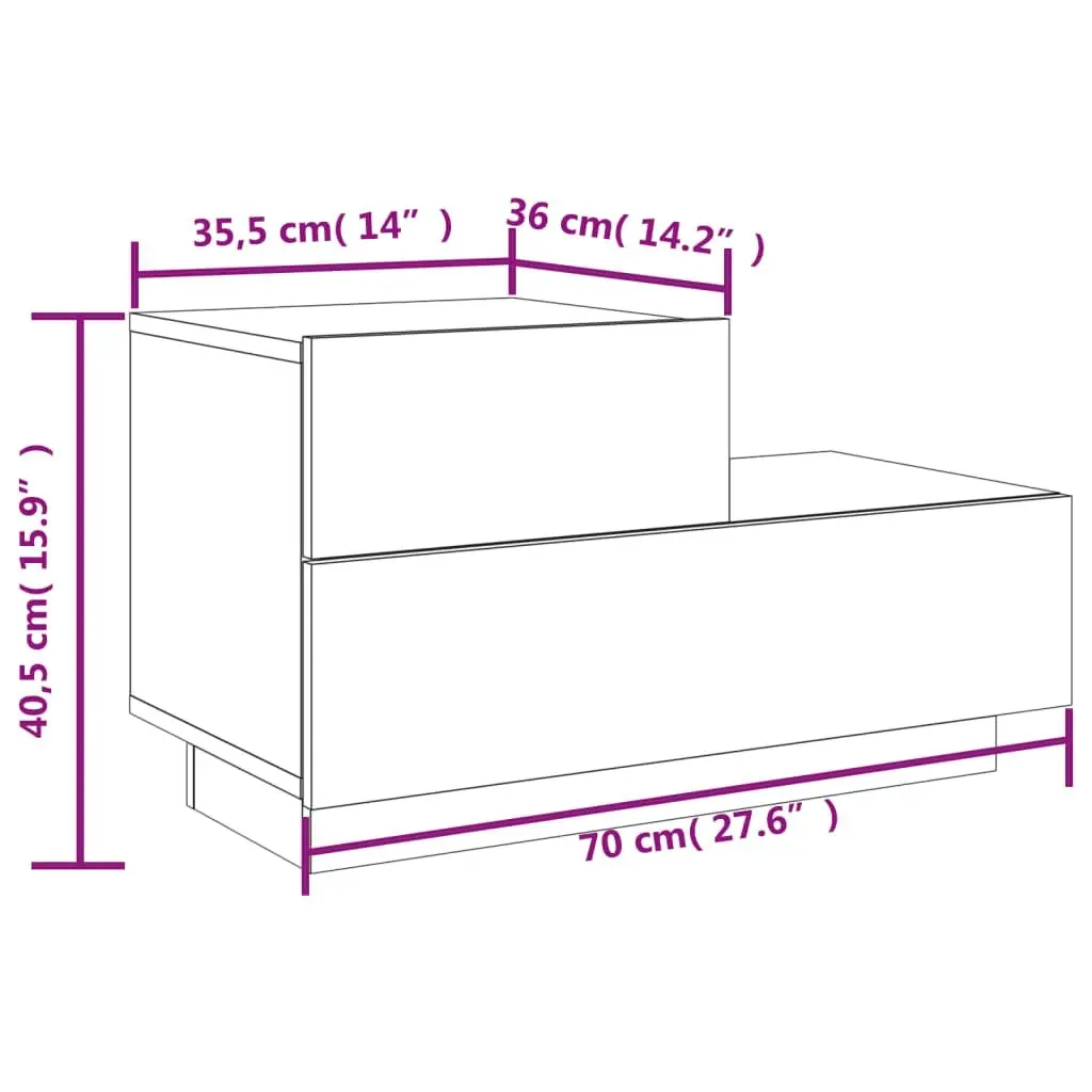 Bedside Cabinet with LED Lights White 70x36x40.5 cm 836777