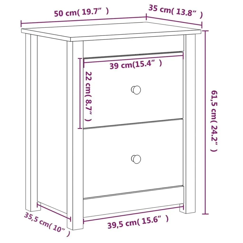 Bedside Cabinets 2 pcs 50x35x61.5 cm Solid Wood Pine 813680