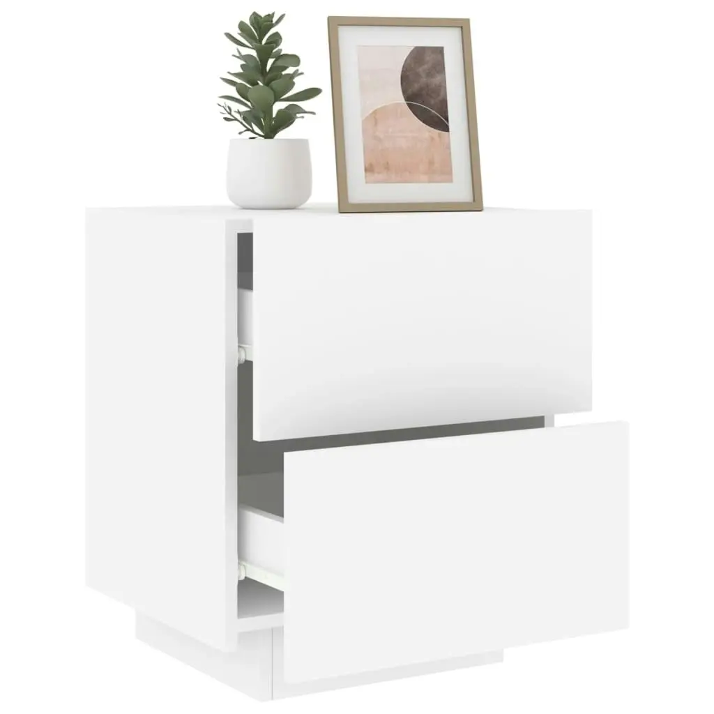 Bedside Cabinet with LED Lights White Engineered Wood 836735