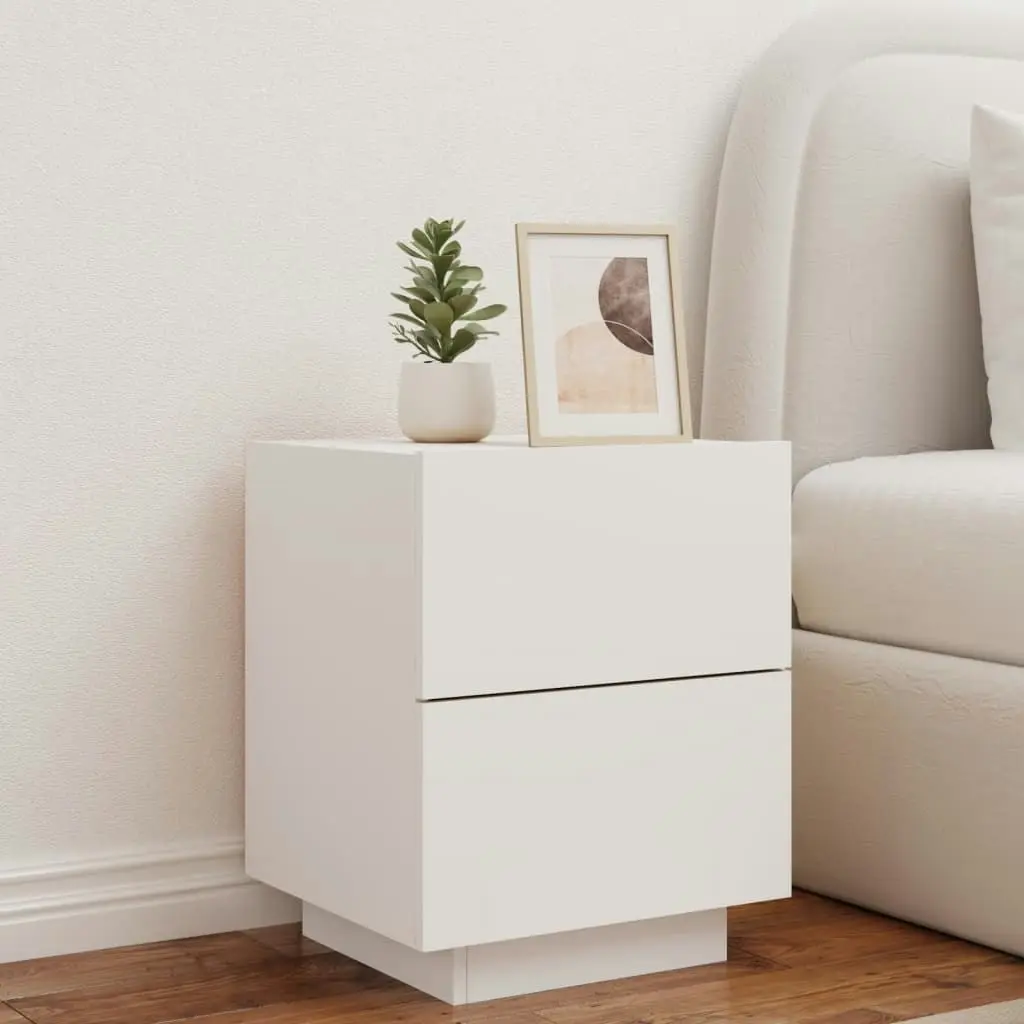 Bedside Cabinet with LED Lights White Engineered Wood 836735