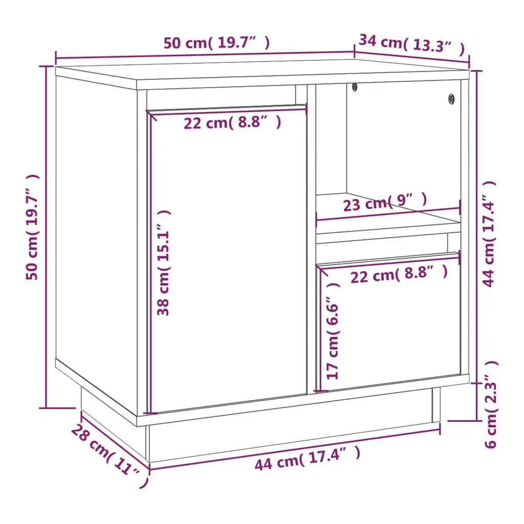 Bedside Cabinets 2 pcs 50x34x50 cm Solid Wood Pine 814480