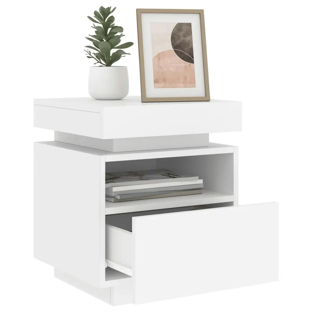 Bedside Cabinet with LED Lights White 40x39x48.5 cm 836784