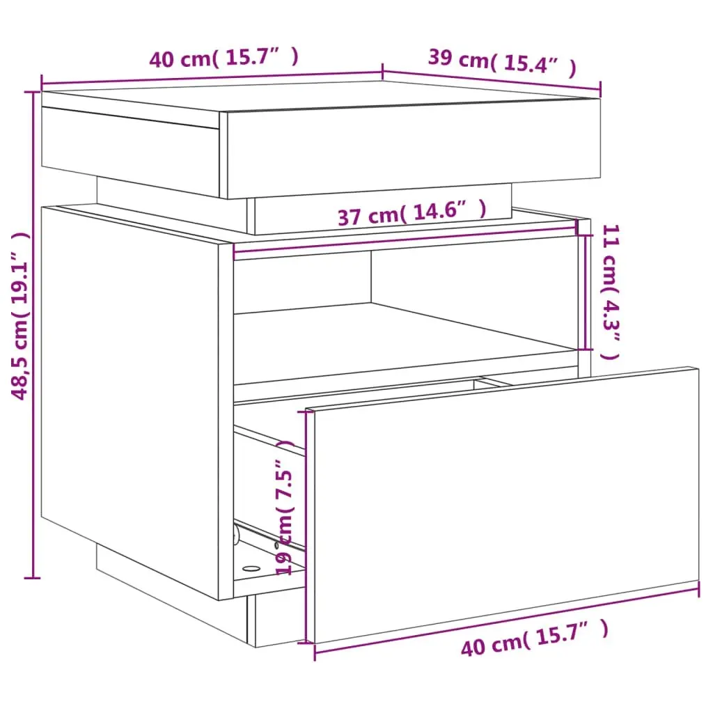 Bedside Cabinet with LED Lights White 40x39x48.5 cm 836784