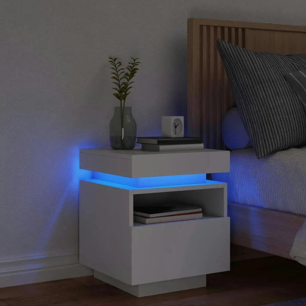 Bedside Cabinet with LED Lights White 40x39x48.5 cm 836784