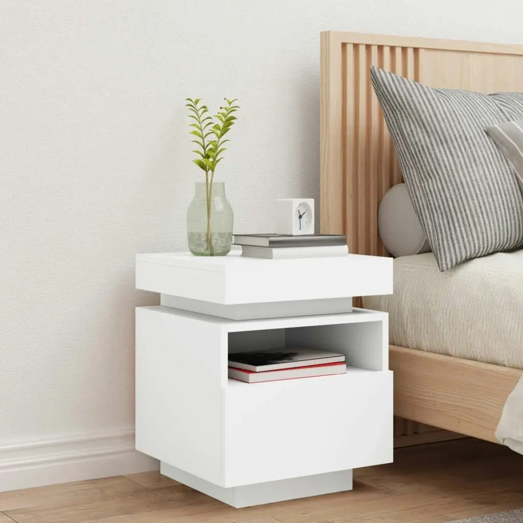 Bedside Cabinet with LED Lights White 40x39x48.5 cm 836784