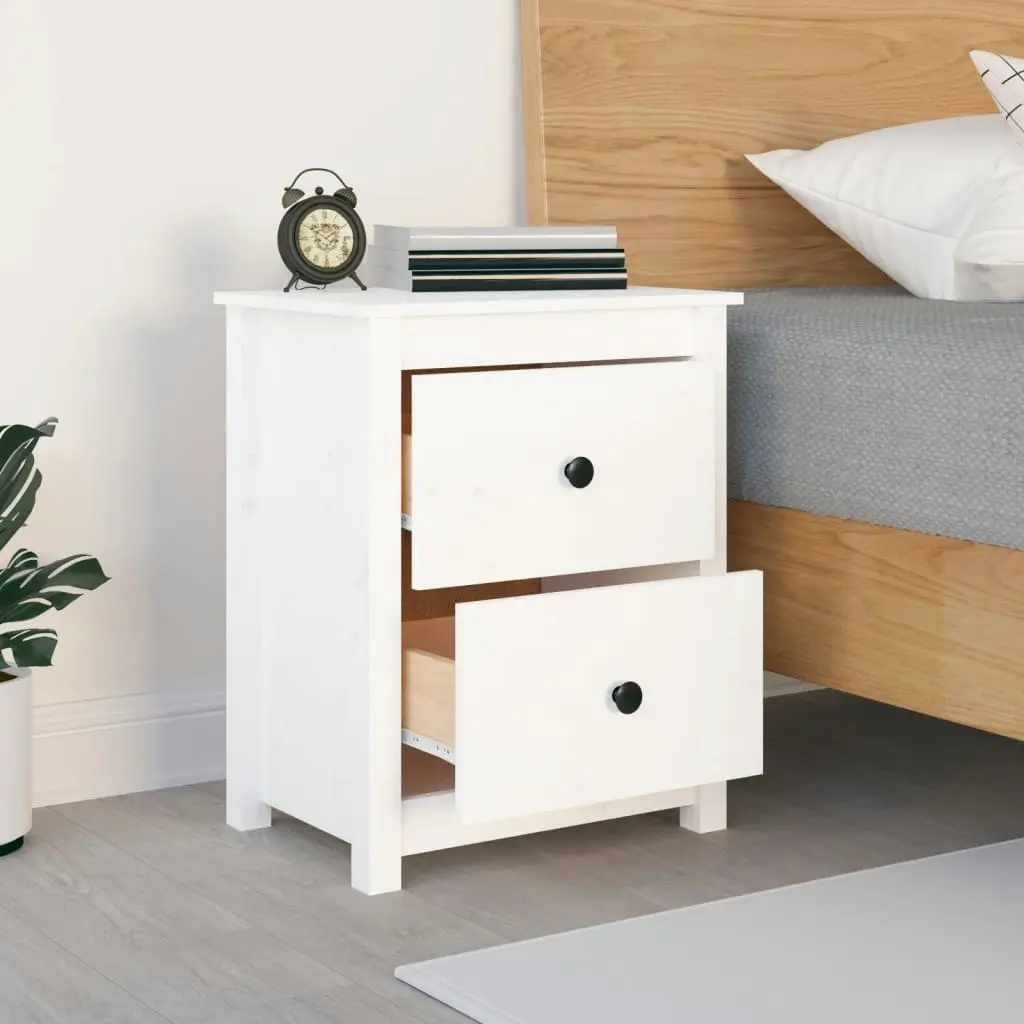 Bedside Cabinet White 50x35x61.5 cm Solid Wood Pine 813681