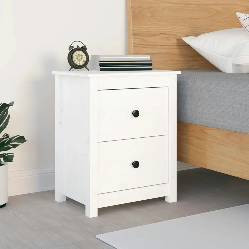 Bedside Cabinet White 50x35x61.5 cm Solid Wood Pine 813681