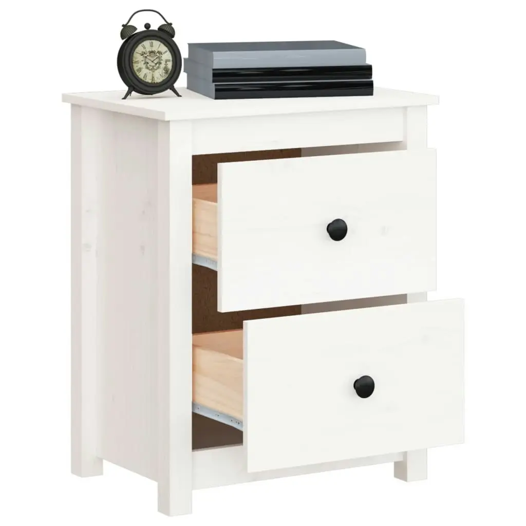 Bedside Cabinet White 50x35x61.5 cm Solid Wood Pine 813681