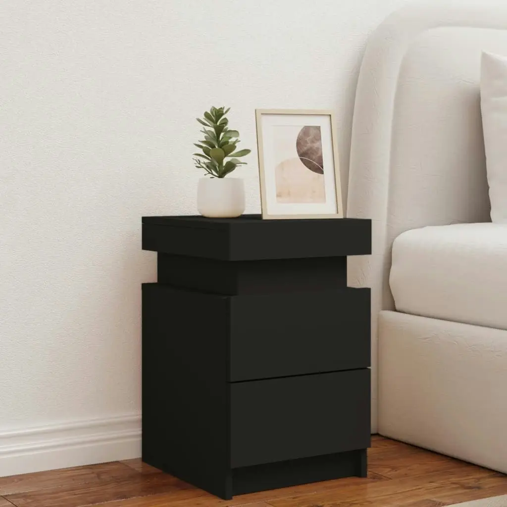 Bedside Cabinet with LED Lights Black 35x39x55 cm 836751