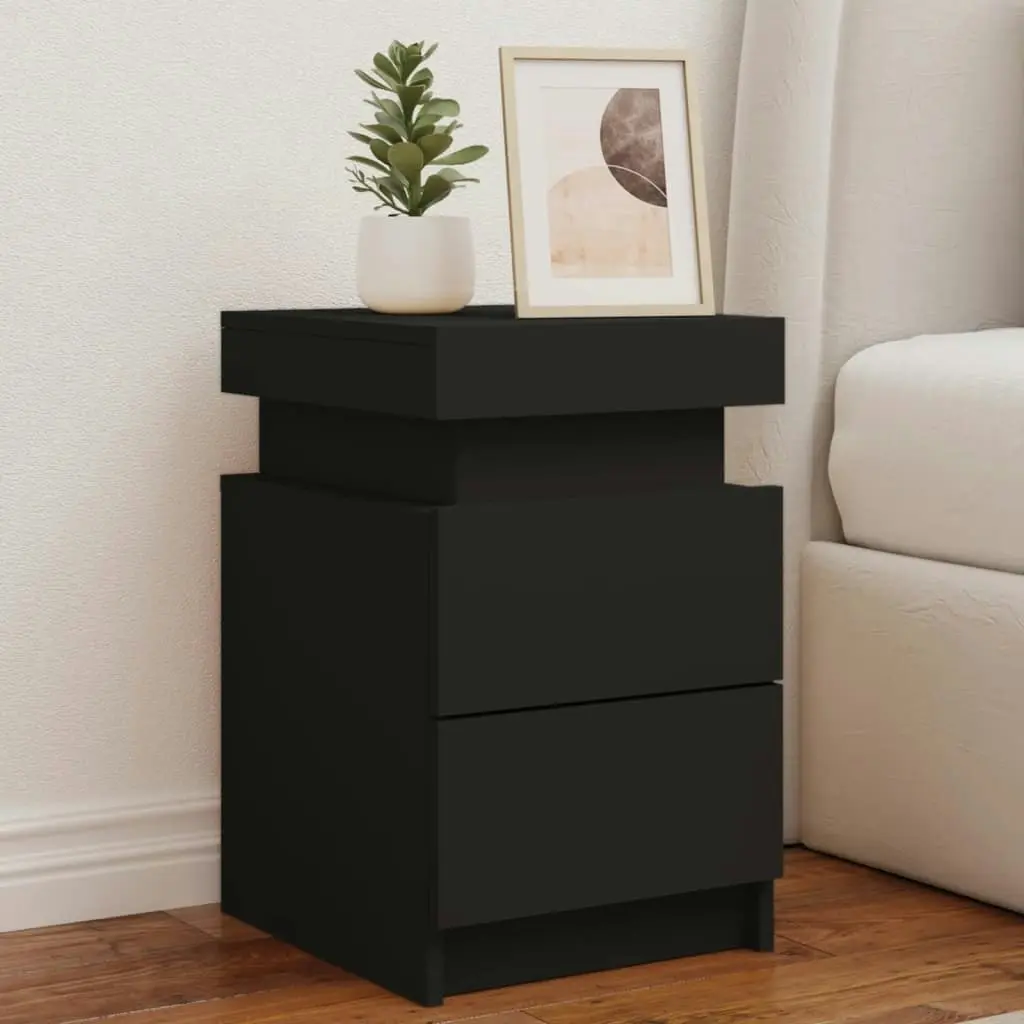 Bedside Cabinet with LED Lights Black 35x39x55 cm 836751