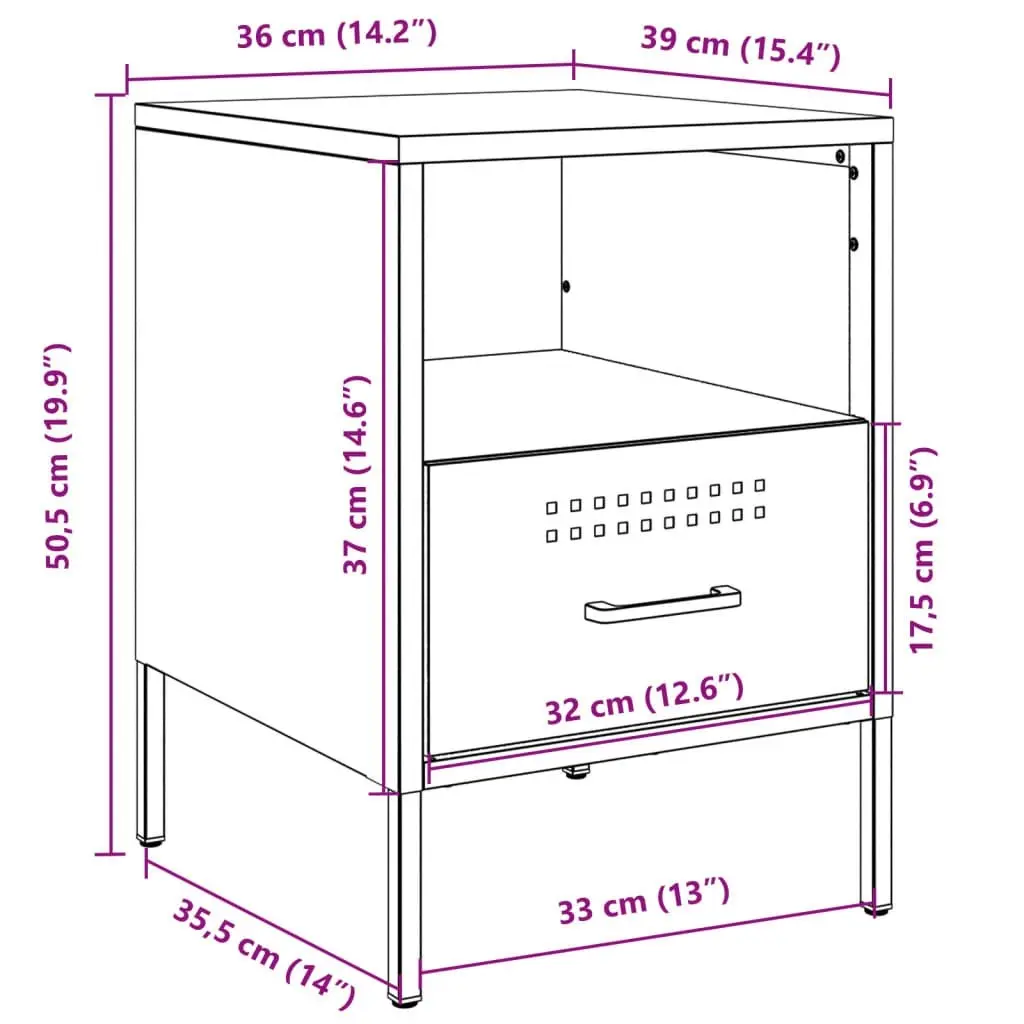 Bedside Cabinets 2 pcs Black 36x39x50.5 cm Steel 843055