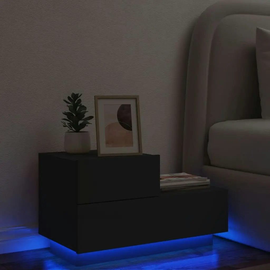 Bedside Cabinet with LED Lights Black 70x36x40.5 cm 836778