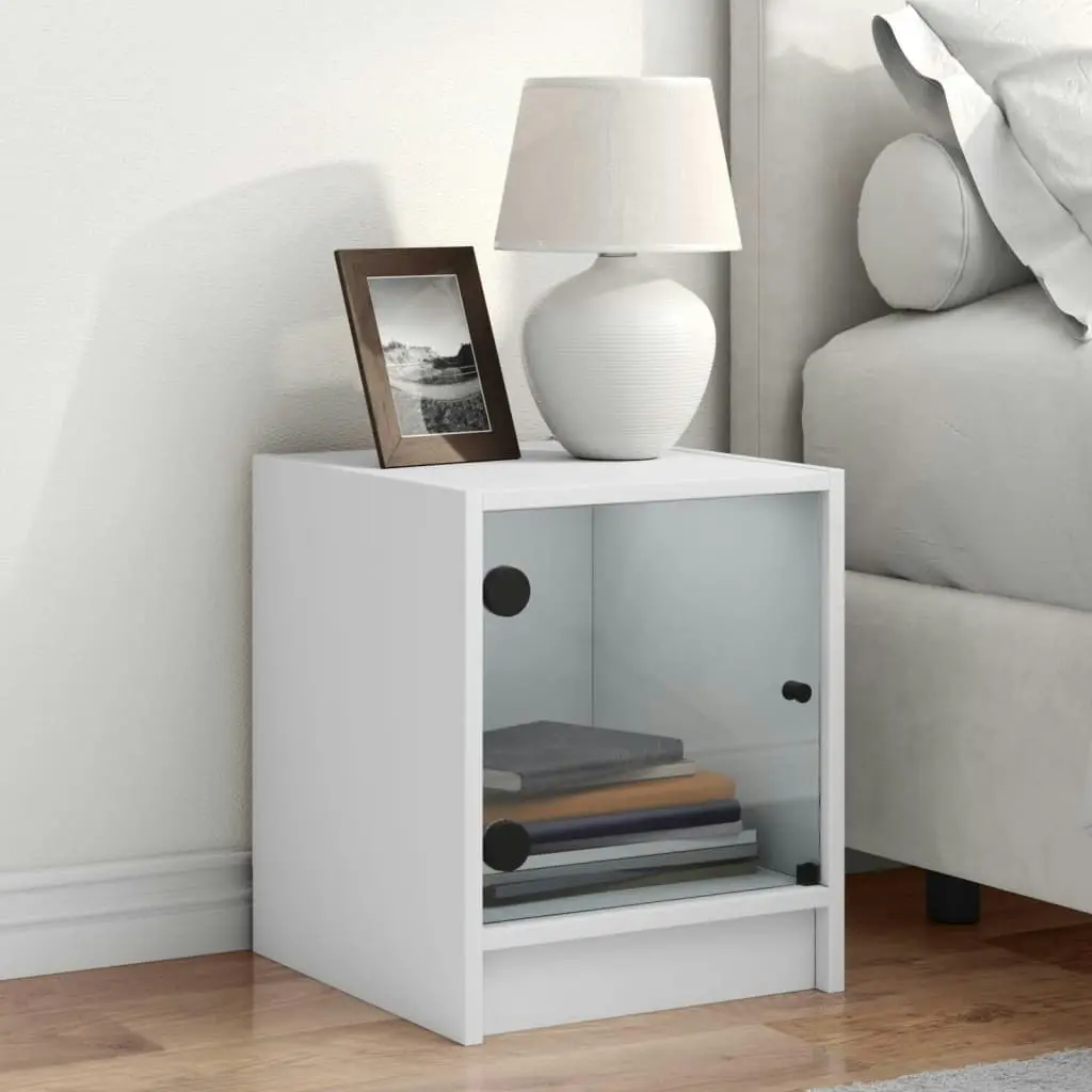 Bedside Cabinet with Glass Door White 35x37x42 cm 836343