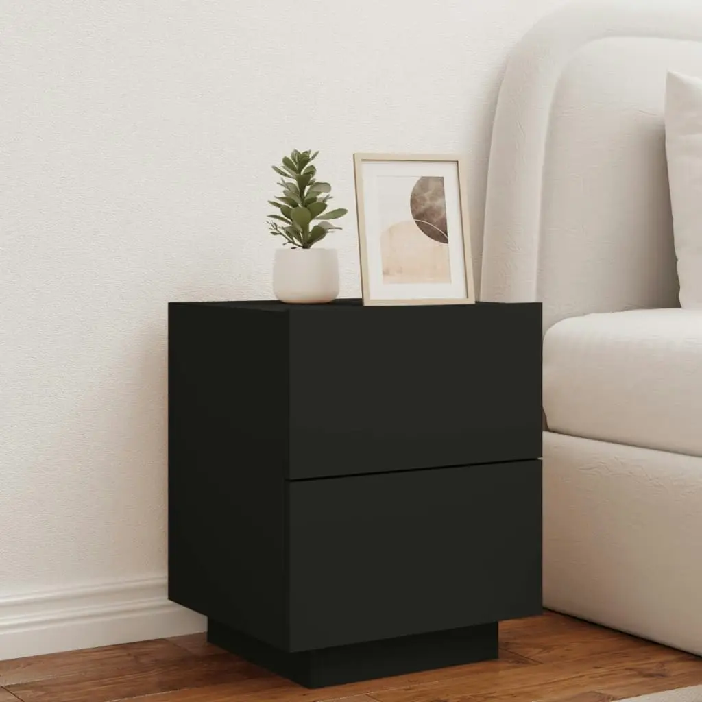 Bedside Cabinet with LED Lights Black Engineered Wood 836737