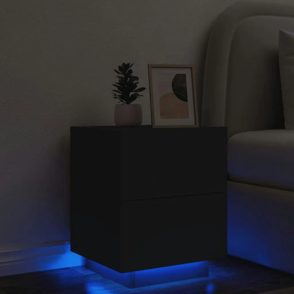 Bedside Cabinet with LED Lights Black Engineered Wood 836737