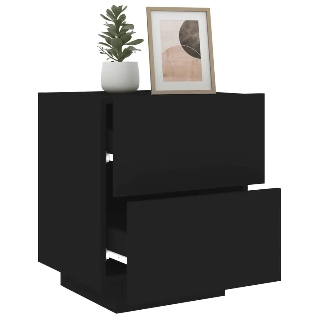 Bedside Cabinet with LED Lights Black Engineered Wood 836737