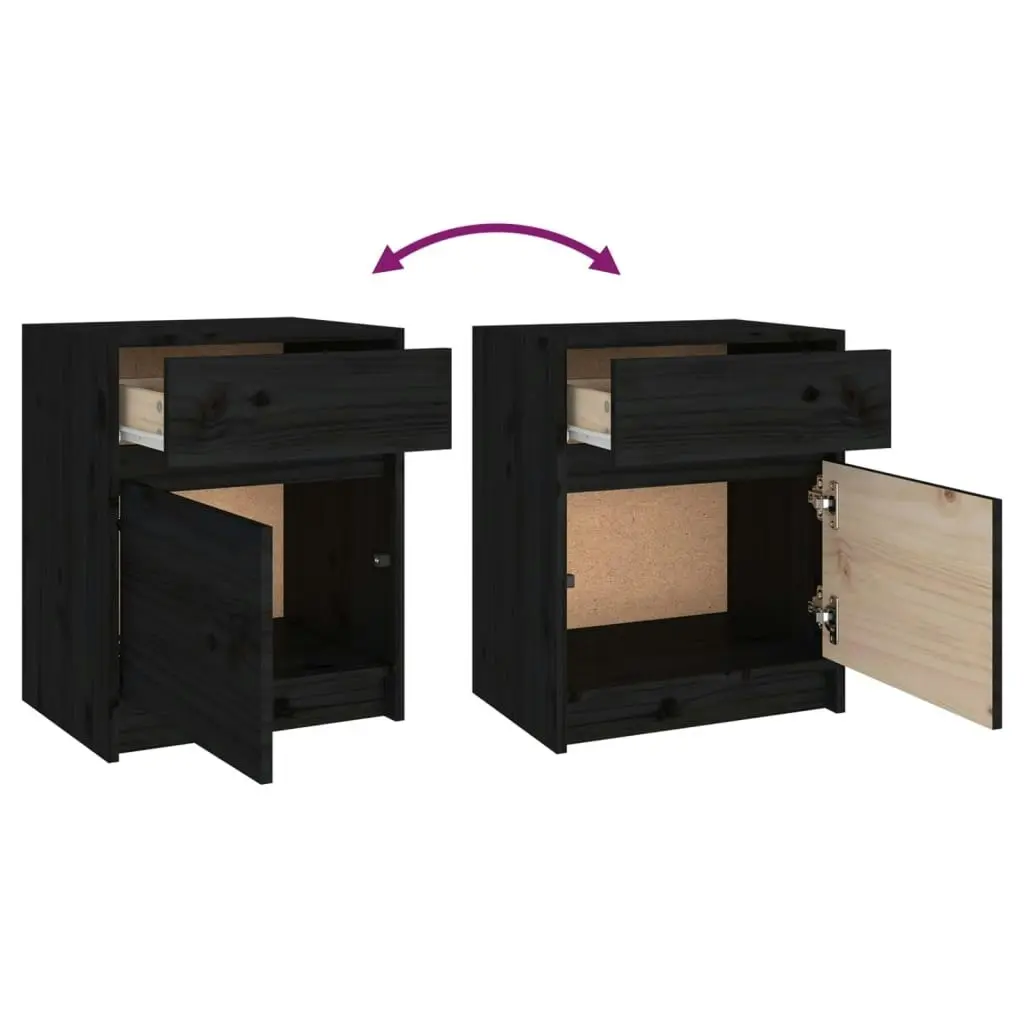 Bedside Cabinets 2 pcs Black 40x31x50 cm Solid Pinewood 808132