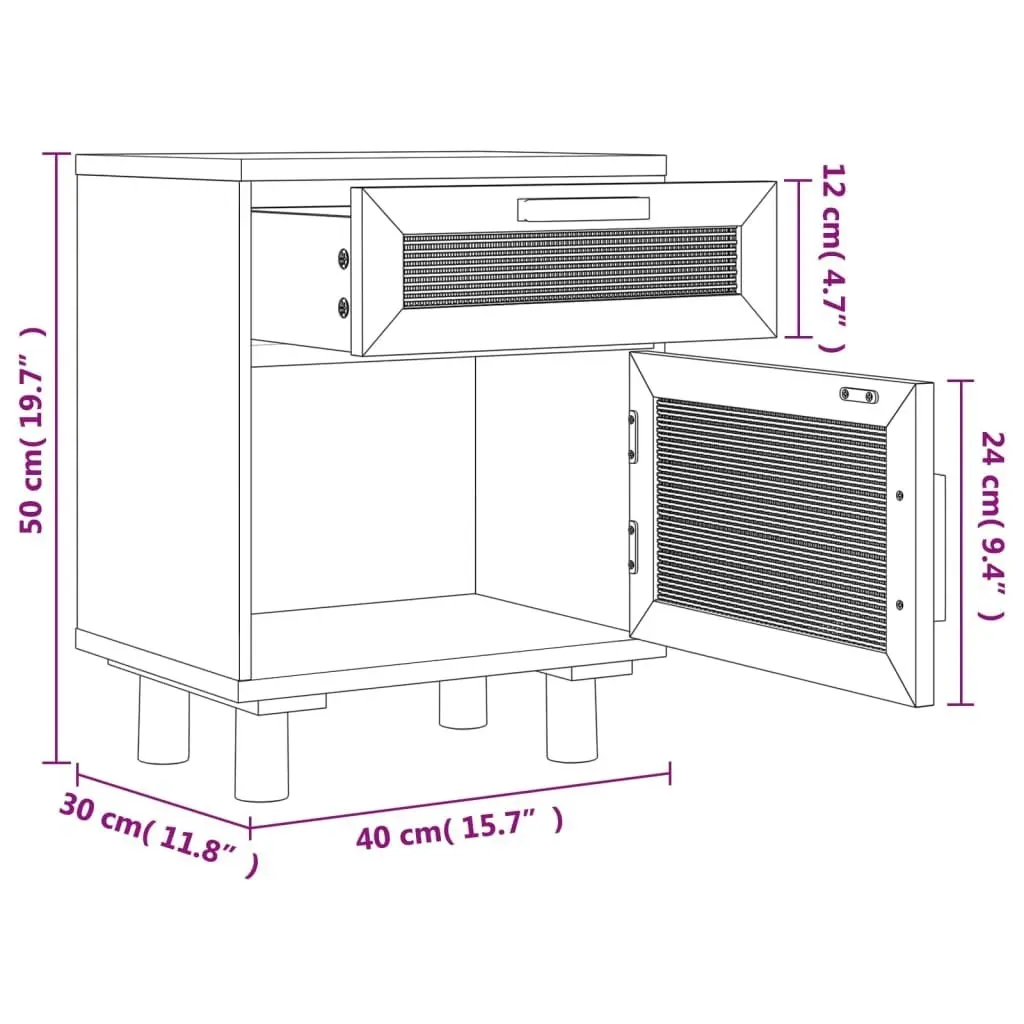 Bedside Cabinets 2 pcs Black Solid Wood Pine and Natural Rattan 345609