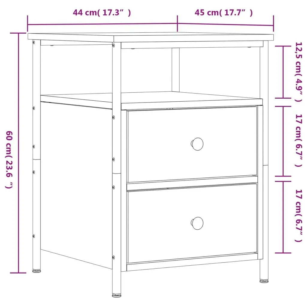 Bedside Cabinets 2 pcs Brown Oak 44x45x60 cm Engineered Wood 826012