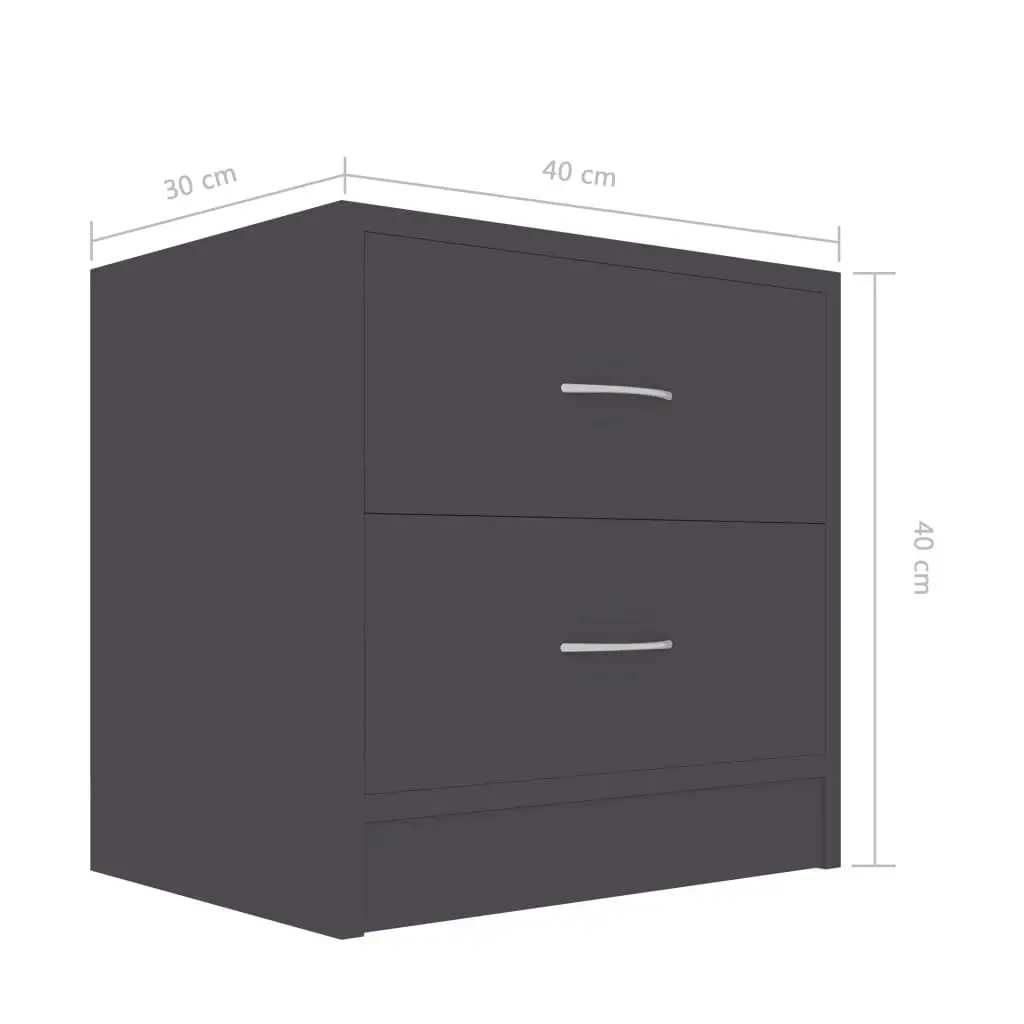 Bedside Cabinets 2 pcs Grey 40x30x40 cm Engineered Wood 801040