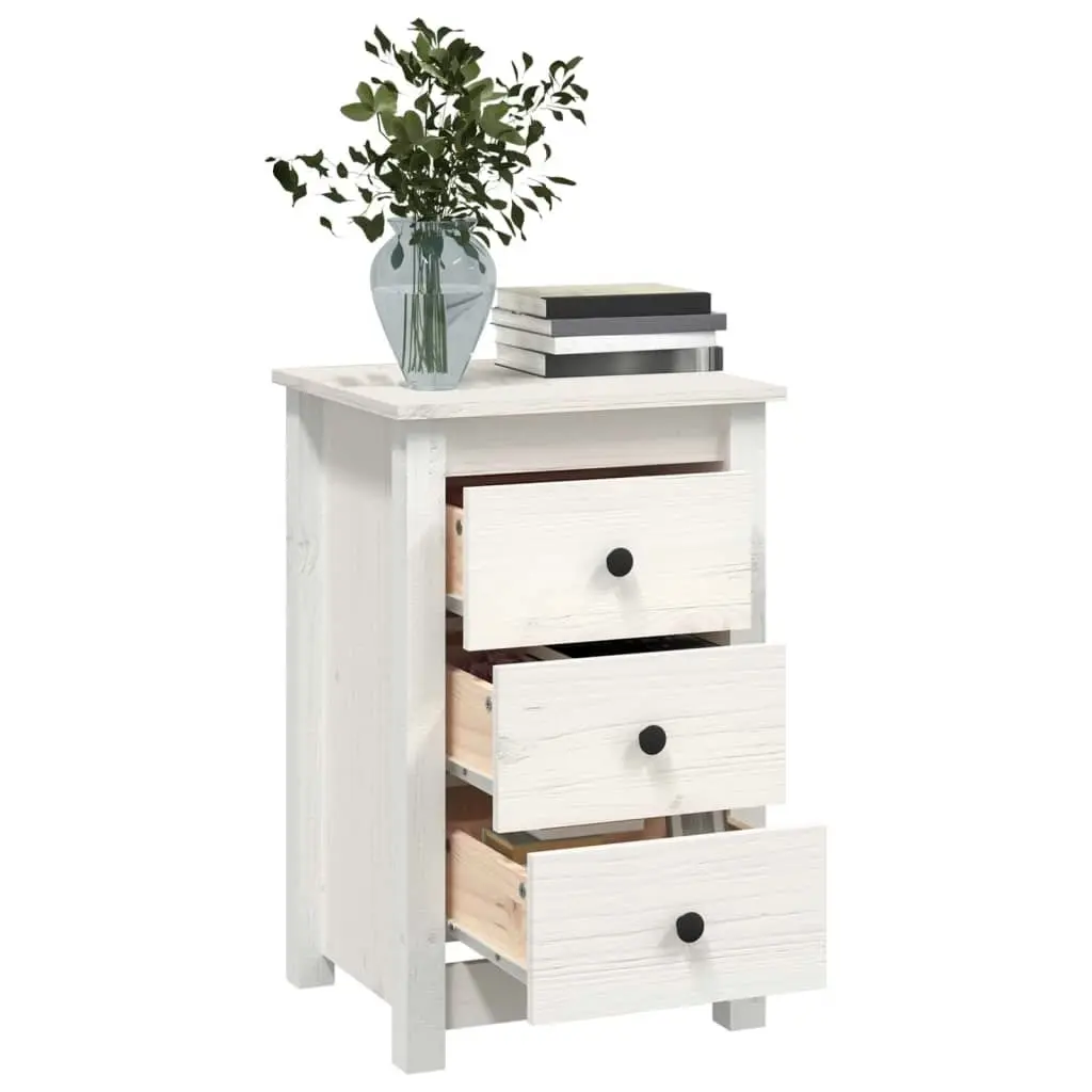 Bedside Cabinet White 40x35x61.5 cm Solid Wood Pine 813701