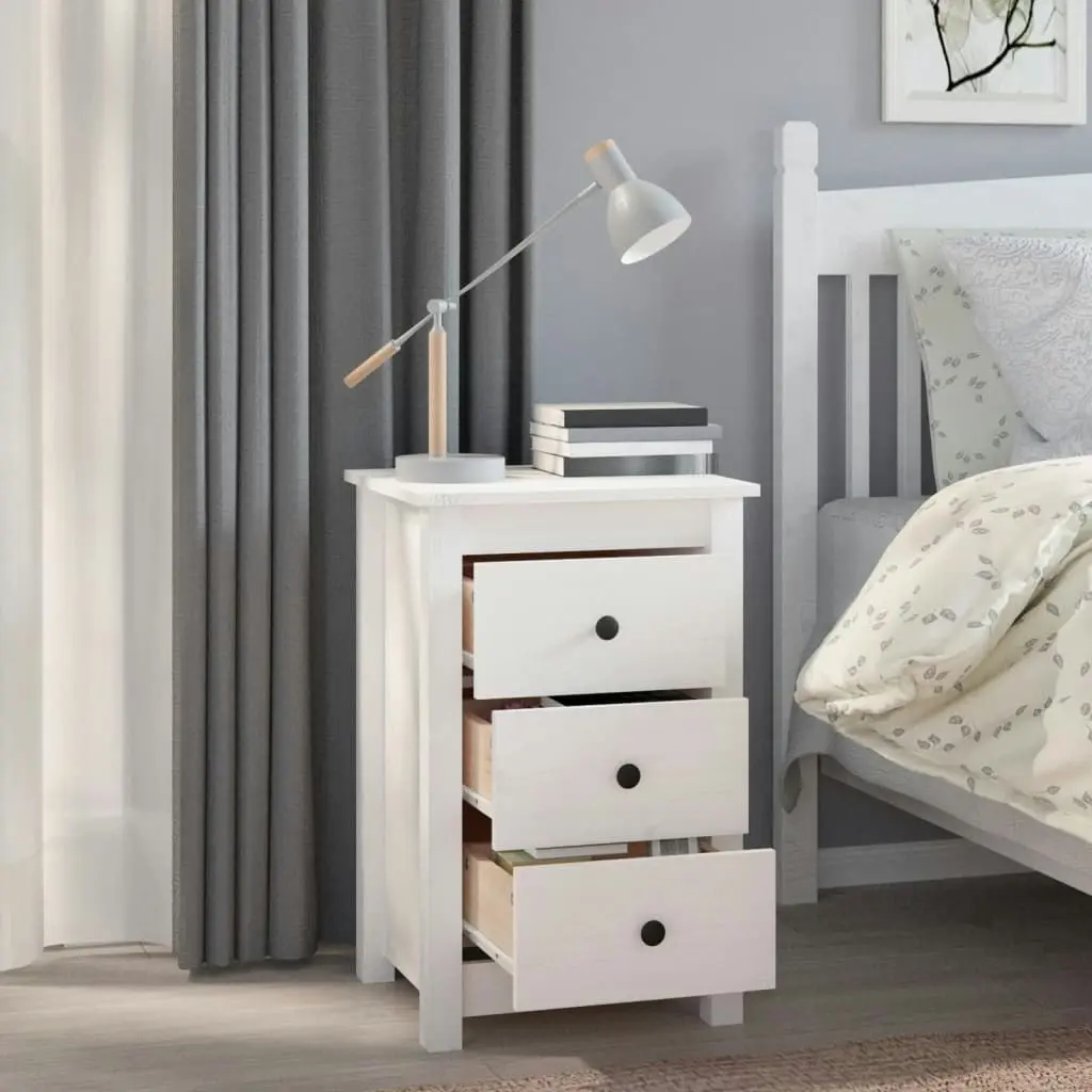 Bedside Cabinet White 40x35x61.5 cm Solid Wood Pine 813701