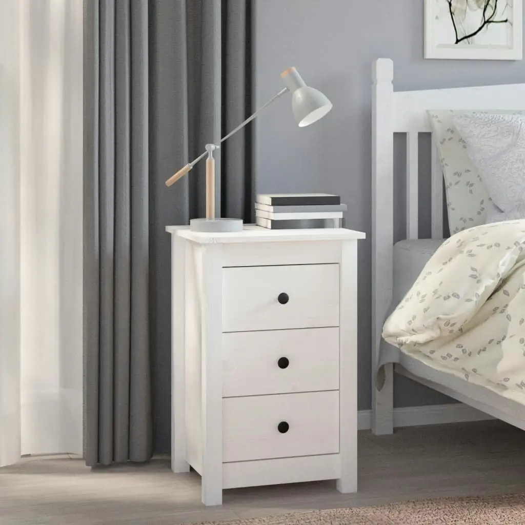 Bedside Cabinet White 40x35x61.5 cm Solid Wood Pine 813701