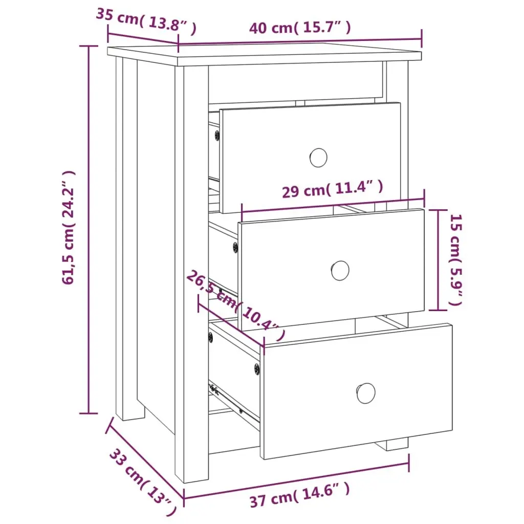 Bedside Cabinet White 40x35x61.5 cm Solid Wood Pine 813701