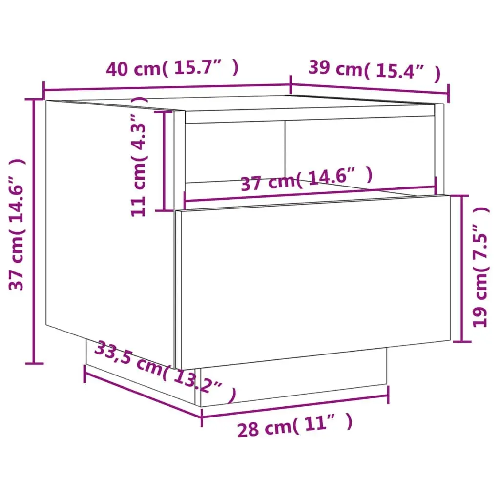 Bedside Cabinet with LED Lights Black 40x39x37 cm 836800