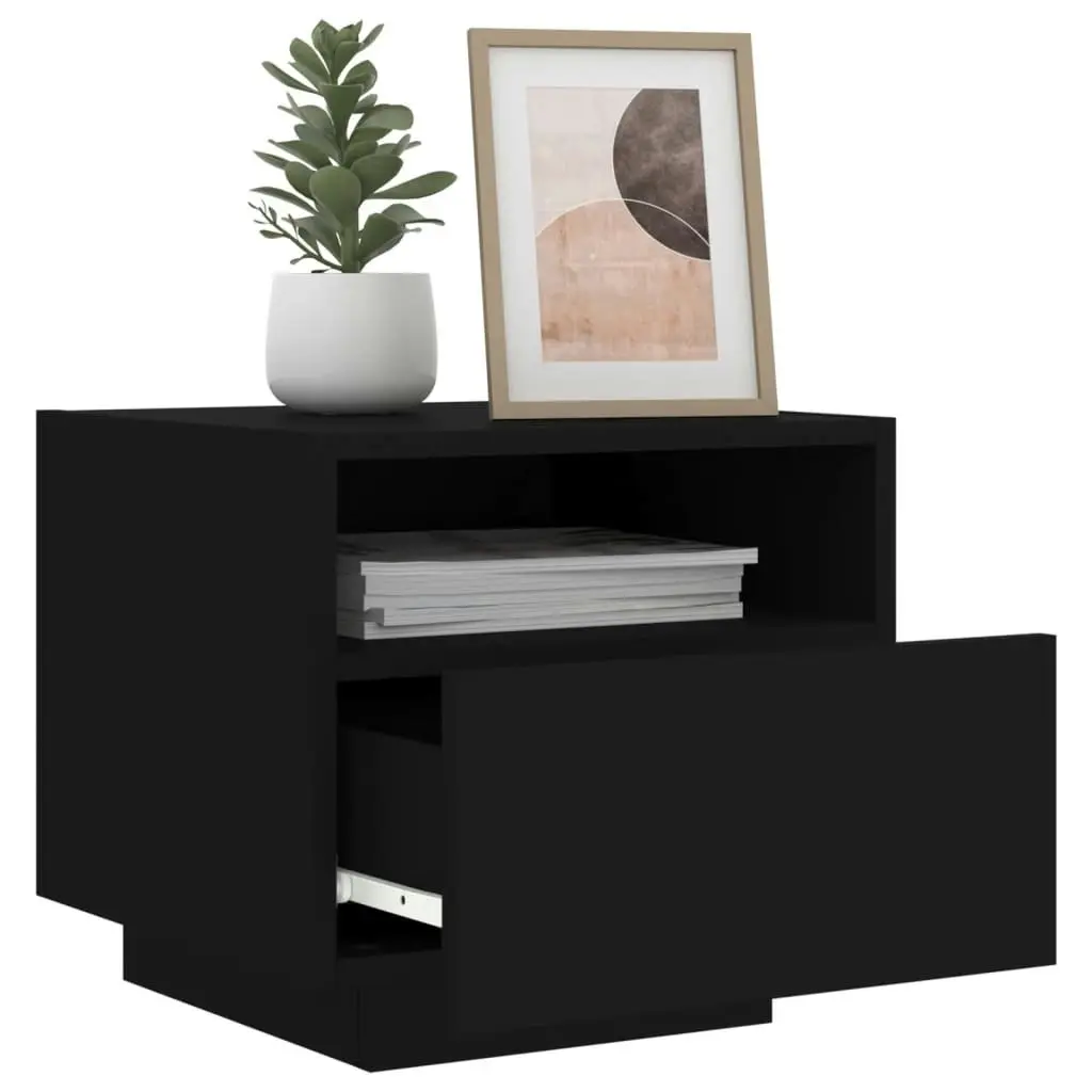 Bedside Cabinet with LED Lights Black 40x39x37 cm 836800