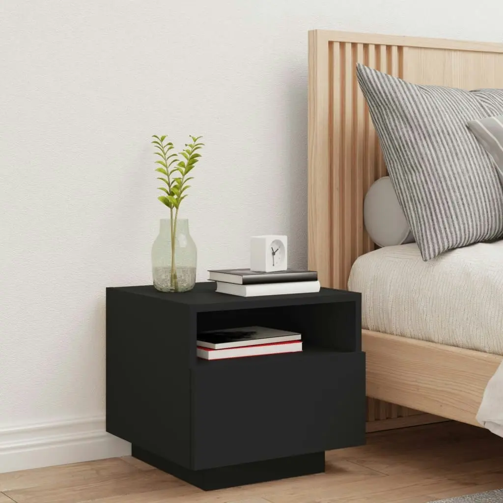 Bedside Cabinet with LED Lights Black 40x39x37 cm 836800