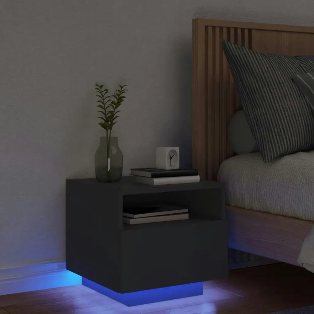 Bedside Cabinet with LED Lights Black 40x39x37 cm 836800