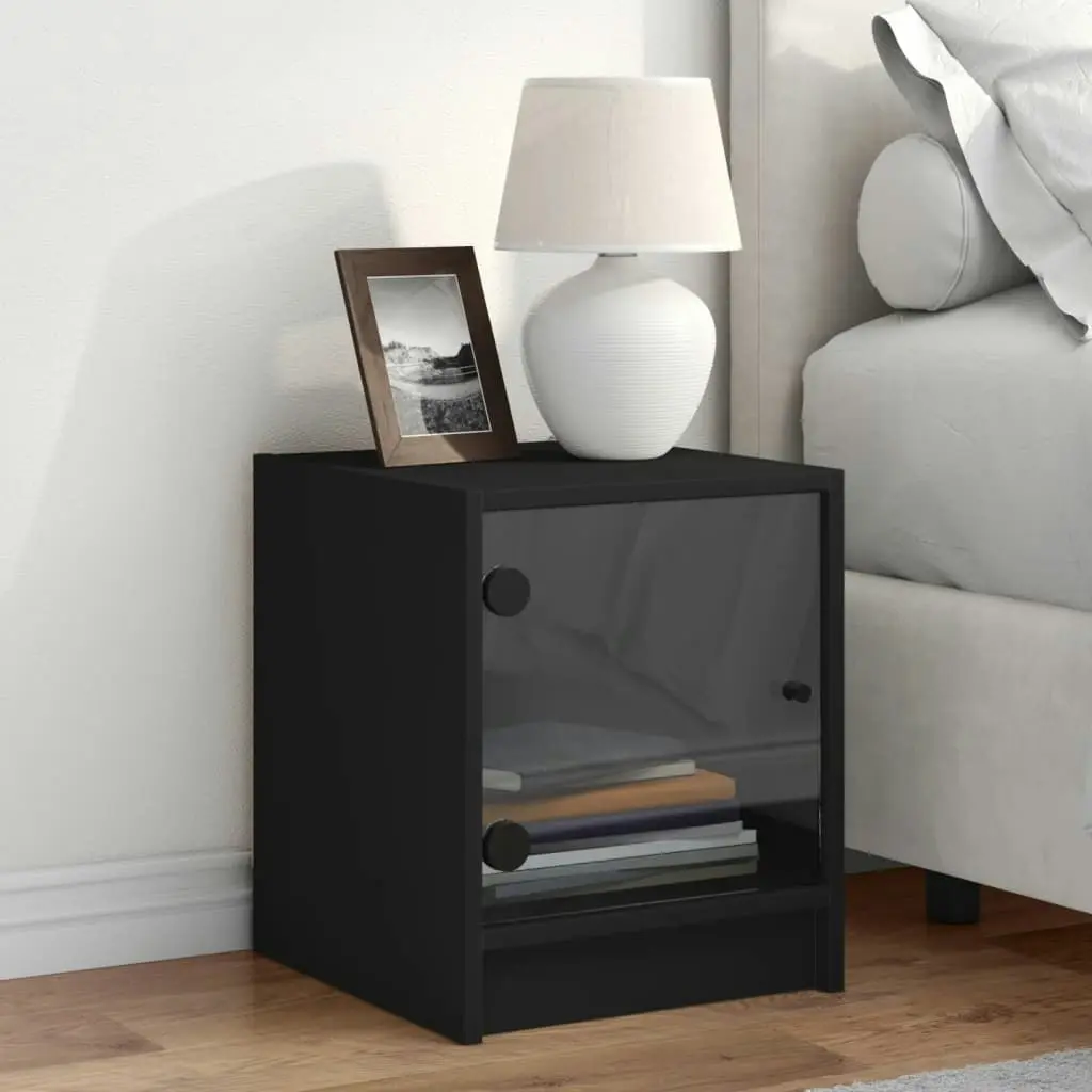 Bedside Cabinet with Glass Door Black 35x37x42 cm 836345