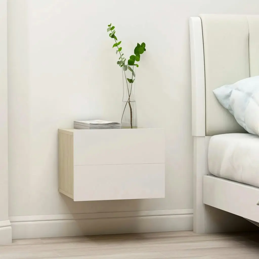 Bedside Cabinets 2 pcs White and Sonoma Oak 40x30x30 cm Engineered Wood 801064