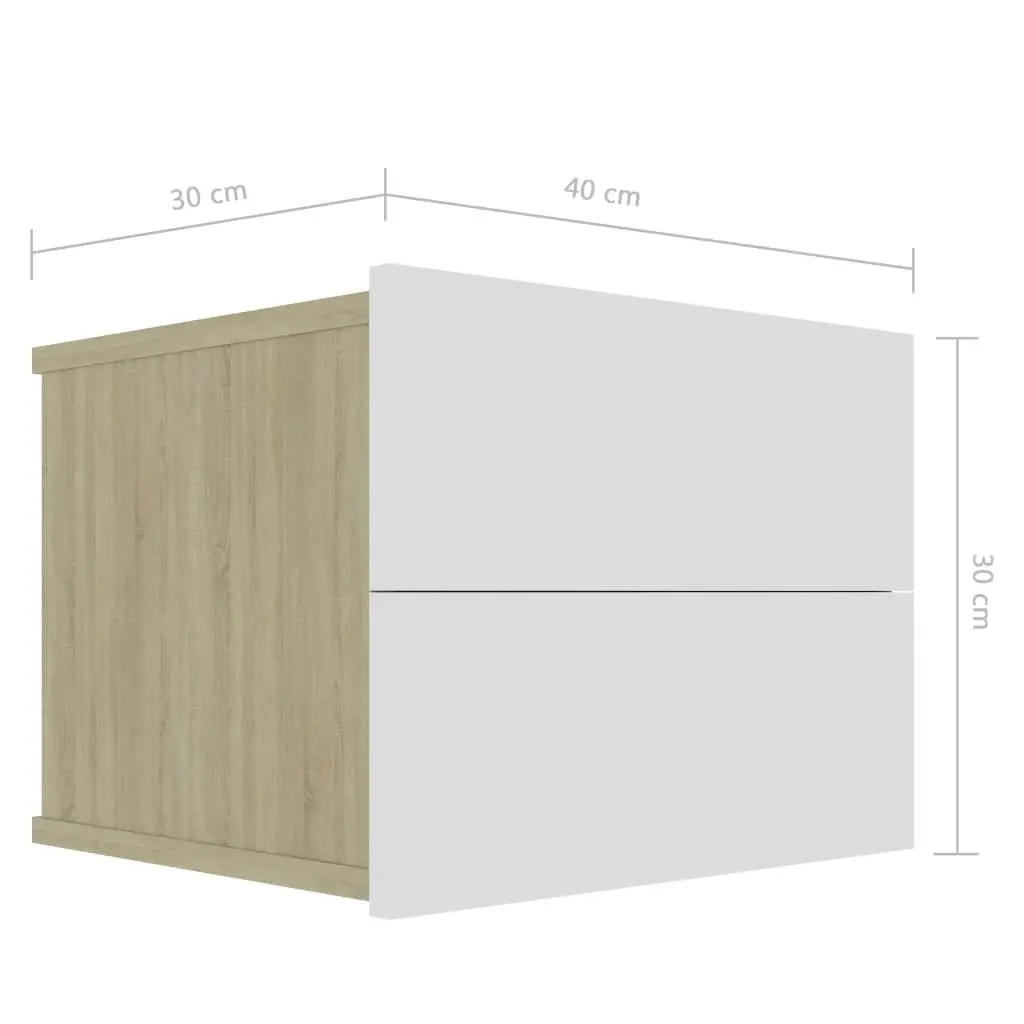 Bedside Cabinets 2 pcs White and Sonoma Oak 40x30x30 cm Engineered Wood 801064