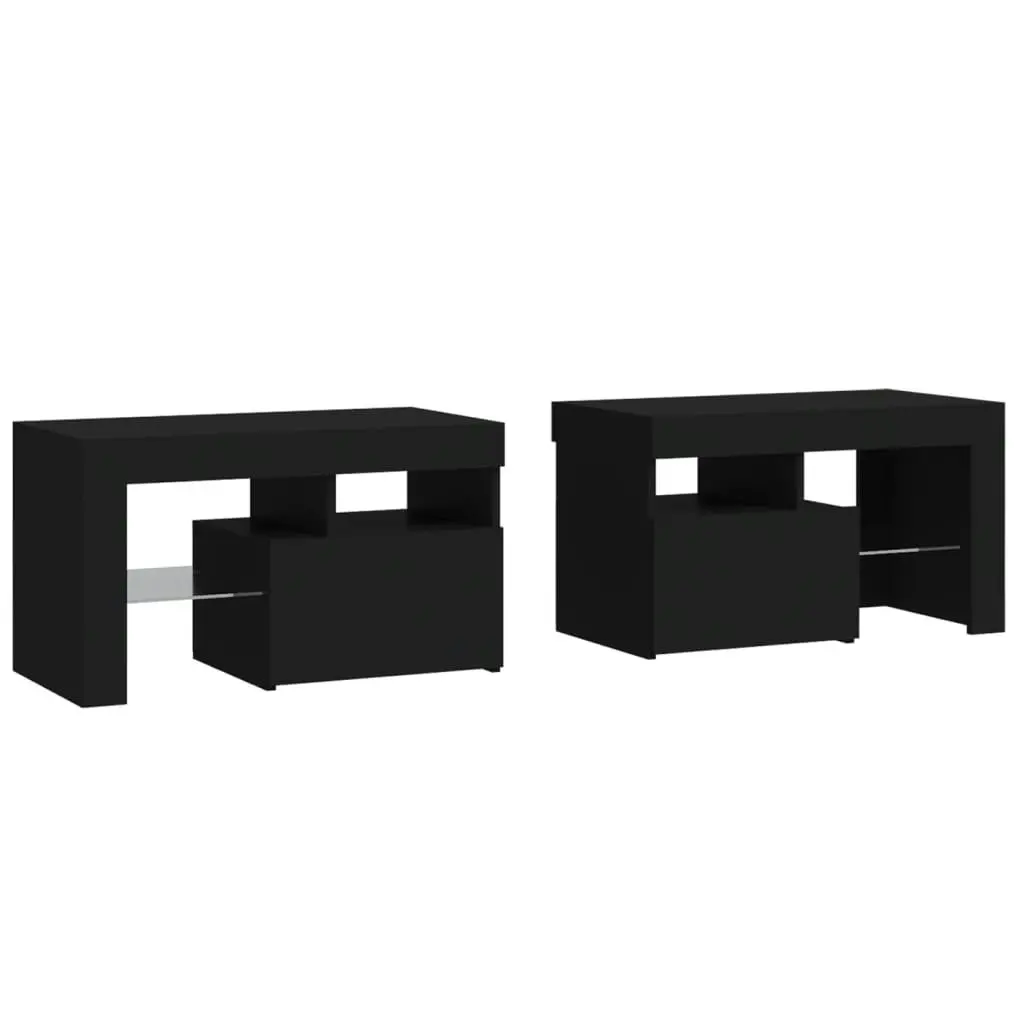 Bedside Cabinets 2 pcs with LED Lights Black 70x36.5x40 cm 3152771