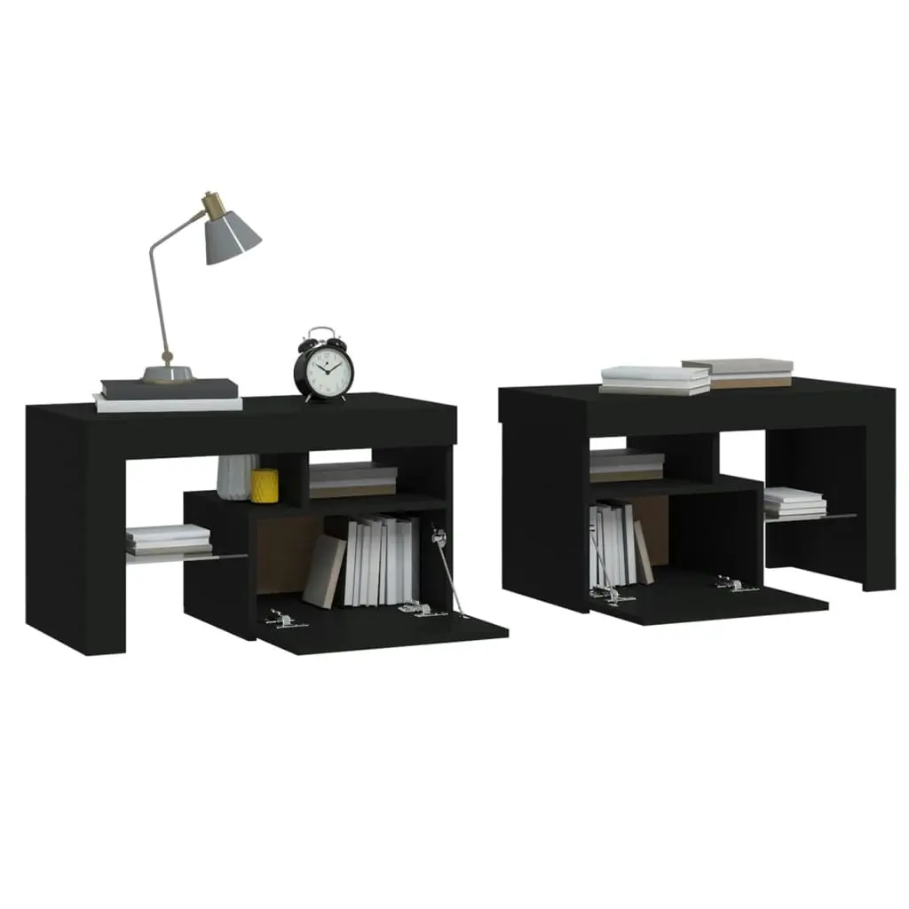 Bedside Cabinets 2 pcs with LED Lights Black 70x36.5x40 cm 3152771